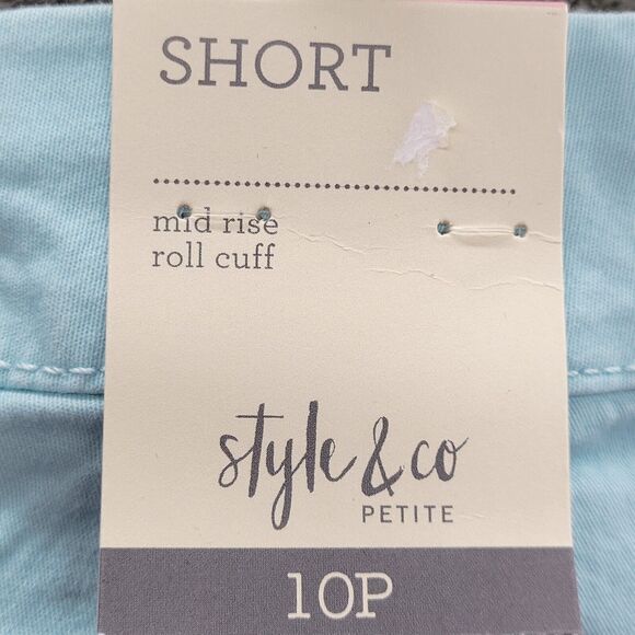 Style & Co Shorts Women's 10P Aqua Blue Rolled Cuff Bermuda - Picture 13 of 14